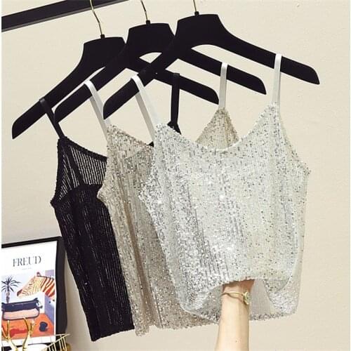 Women Tanks Tops Summer Bra Top Womens Sequined Top Sleeveless Camis Crop Top For Women