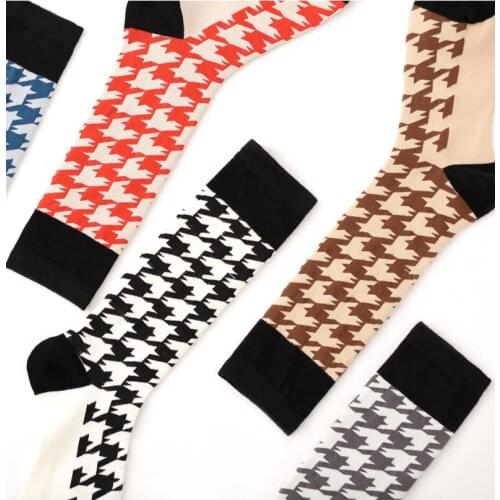 Women Solid Cotton Crew Socks Houndstooth Sock Plaid Sock Striped Letters Print Knee-high Girl Warm Winter Long Socks 5Pairs/lot