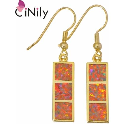 CiNily Created Orange Green Fire Opal Yellow Gold Color Wholesale for Women Jewelry Wedding Dangle Earrings 1 5/8" OH4457-58