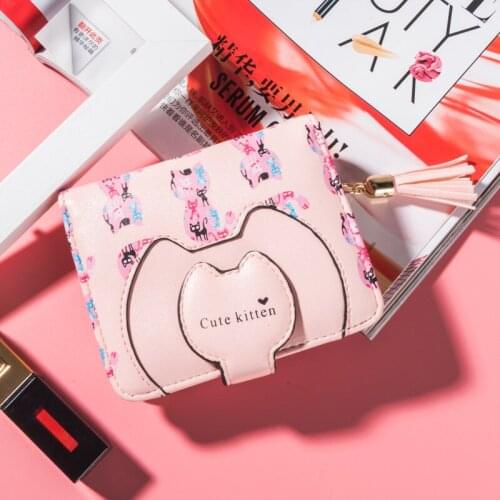 Tassel Cartoon Cat Women Wallet Printing PU Leather Women Wallet Brand Designed Coin Purse Female Card Holder Cute Girl Wallet