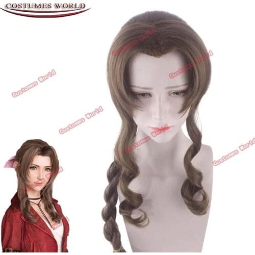 Aerith Gainsborough Cosplay Final Fantasy Cosplay Women 80cm Long Curly Brown Wig Cosplay Anime Heat Resistant Synthetic Wigs