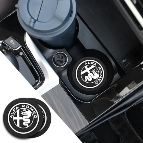 2Pcs Leather Car Cup Slot Mat PU Auto Emblem Non-Slip Cup Pad For Alfa Romeo 159 147 156 GT Mito Giulietta Giulia Brera Gloria