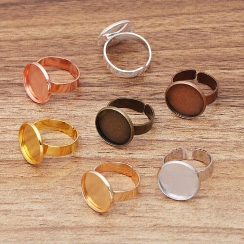 20pcs Blank Open Rings Settings with Round Smooth Bezel Disc Glass Cabochon Bases Mens Women Rings Findings