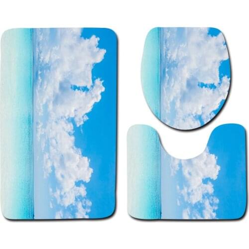 3pcs/set Vintage Cartoon Print Anti-slip Bathroom Floor Mat Home Decor Shower Non-Slip Rug Bath Door Mats Sky Blue