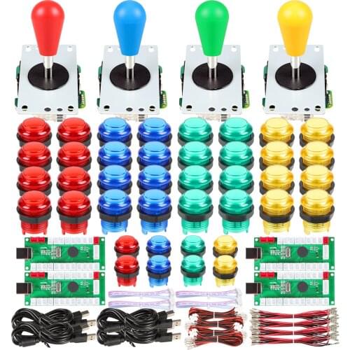 4 Player LED Arcade Kit Ellipse Oval Type Bat Joystick USB Encoder to PC LED Arcade Buttons for All Windows PC MAME Raspberry Pi