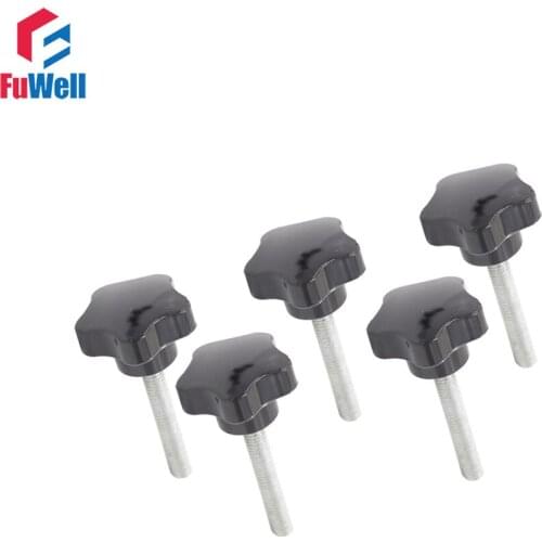 5pcs M8 x 70mm Thread 40mm Black Head Dia. Star Knob Handles Replacement Screw On Type Grips Clamping Knob
