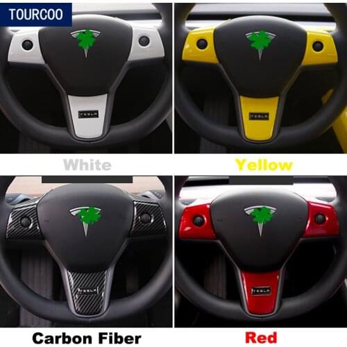 Car Styling Steering Wheel Cover Trim Sticker for Tesla Model 3 ABS Modified Garnish Decoration Accessories