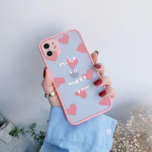 Phone Case Heart For iPhone X XS Max XR 12 11 Pro Max 6s 8 7 Plus Matte Hard Shockproof Nice To Meet You Couple Back Cover Funda