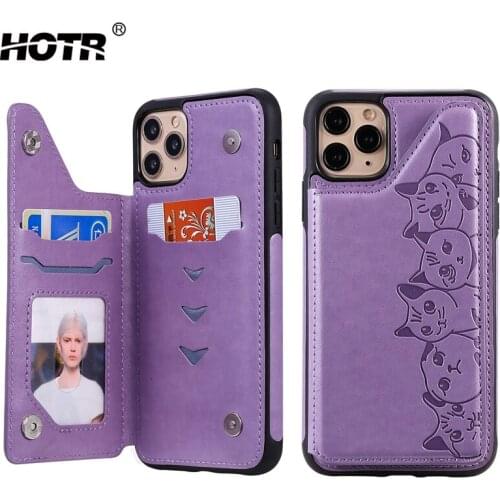 Luxury 3D Printed Leather Case For iPhone 11 Pro XS Max XR X 7 8 6 6s Plus Card Holder Stand Cute Cat Pattern Leather Cover Capa