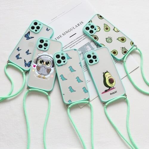 Fashion Flower Strap Lanyard Case For iPhone 11 12 Xs Pro Max X 7 8 6s 6 Plus 12 Mini 5S SE SE 2020 5 Animal Protective Fundas