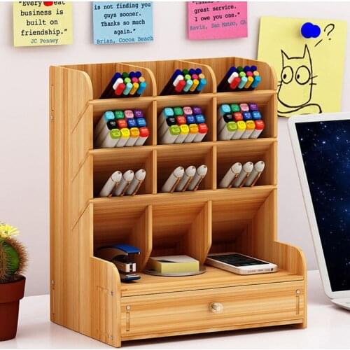Wooden Multi-function Desktop Pen Holder 5 Layer Desk Organizer Box Portable Drawer Office School Storage Box Stationery Holder