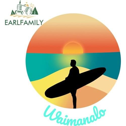 EARLFAMILY 13cm x 10.9cm for Waimanalo Hawaii Surfing Beach Car Sticker Personality Creative VAN Stickers Vinyl Decal Decoration