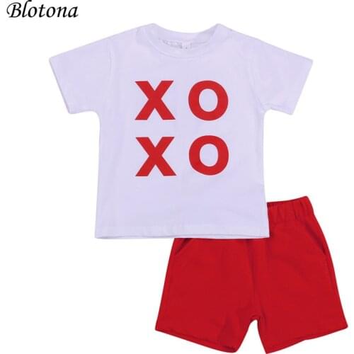 Blotona Kids Summer Casual Shorts Set Fashion Letter Short Sleeve T-shirt Tops + Solid Color Elastic Waist Short Pants 1-6Years