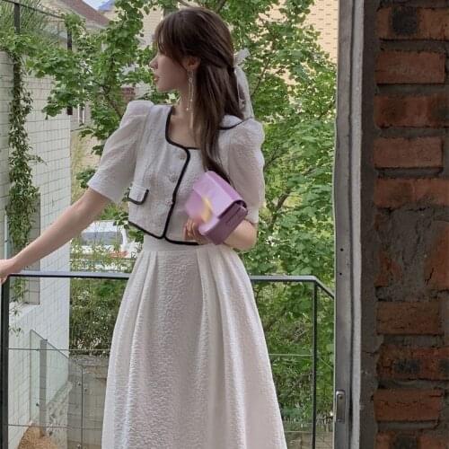 Fragrance Series Teenager 2021 Summer Fashion New Clothes White Short Top + Long Skirts 2 Pieces Sets For Teens Girl