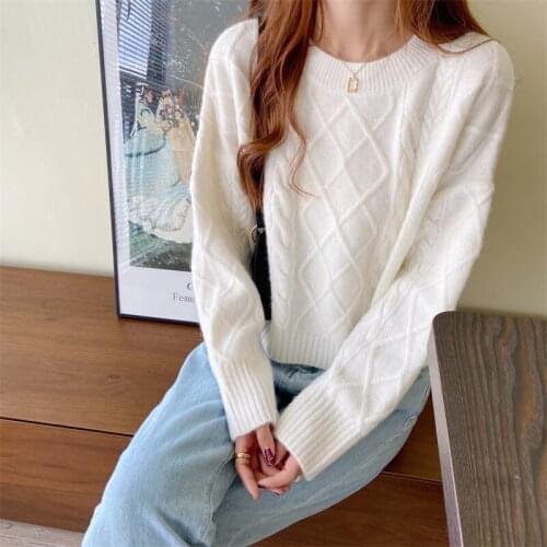 ZJZLL 2021 Hot Sale Autumn Winter Warm Classic Twist Loose Pullover Thickened Simple Casual Style Knitted Sweater Top for Women