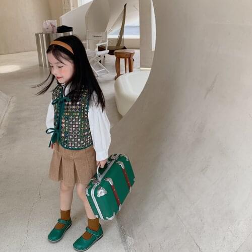 MILA CHOU 2021 Autumn New Girls' Cute Korean Geometric Patterns Cotton Vest Children Casual Vest Toddler Vest 2-8Y