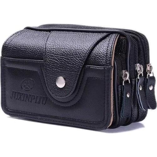 Mens Multifunction Waist Pack Phone Pocket Travel Purse Waist Bag Waterproof PU Leather Male Vintage Business Bag