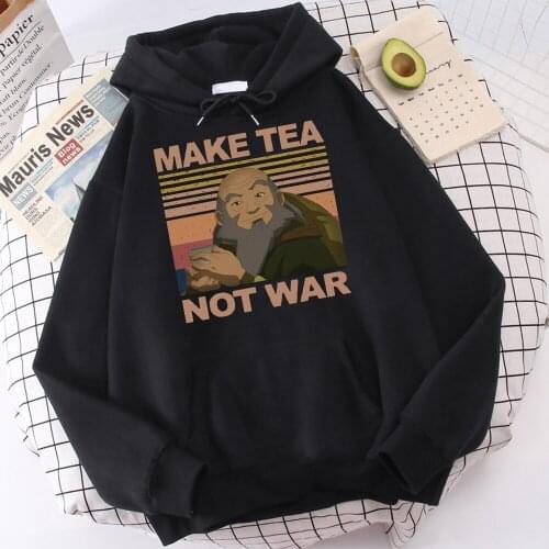 Make tea not war print Hoodies Streetwear Fleece Hoodie Sweatshirt Men Fashion Winter Hip Hop Hoodie Pullover