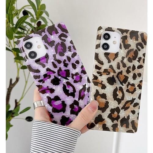 Conch Shell Square Soft Phone Case For iPhone 12 Pro Max 11Pro X XR XS 7 8 Plus Sexy Vintage Colorful Leopard Print Back Cover