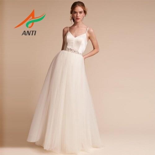 ANTI Charming off-Shoulder Wedding Dresses For Summer V-Neck Sleeveless Backless Ivory Bridal Gowns Vestido Fiesta Floor-Length
