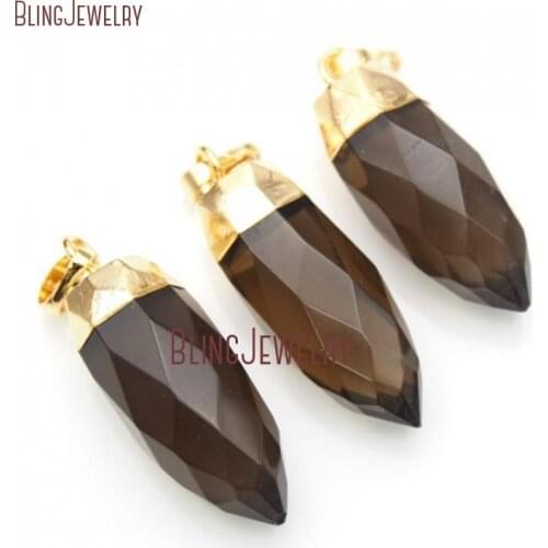 Faceted Healing Crystal Smoky Quartzs Pendant Gold Gunblack Dipped Trim Crystal Point Pendant PM16141