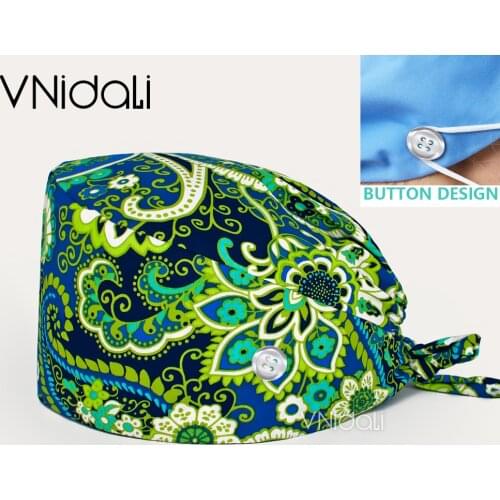 Wholesale Flower printing With buttons cap lab pet shop surgicals hat scrub cap nursing hats women nurse accessories scrub hat