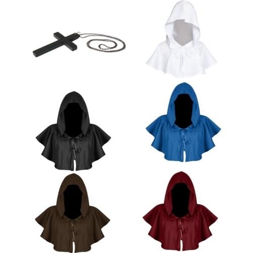 Mid-Age Cape Halloween Wizard Cape Womens Shoulder Wrap Cape of Death Halloween Makeup Set Costume for Girl Boys