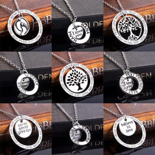 Heart I Love You NANA Sister Daugther Mom Best Friends BFF Heart Tree Of Life Footprint Family Pendant Necklace Collier