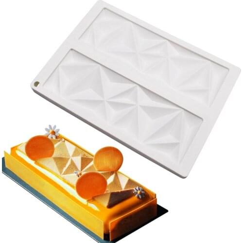 Silicone Mousse Cake Molds 3D Bakeware DIY Mould, 2 Holes Rectangle Diamond Horns