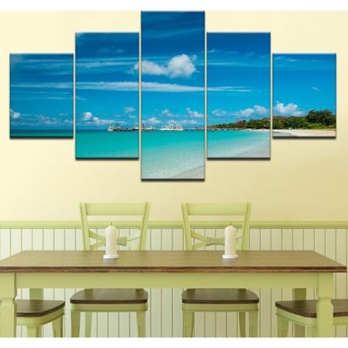 The blue sea sky seascape 5 Panels HD Print Wall Art modern Modular Poster art Canvas painting for Living Room Home Decor
