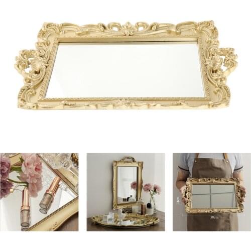 Modern 2-in-1 Mirrored Vanity Display Tray Makeup Mirror Ornate Jewelry Perfume Organizer Holder Decoration