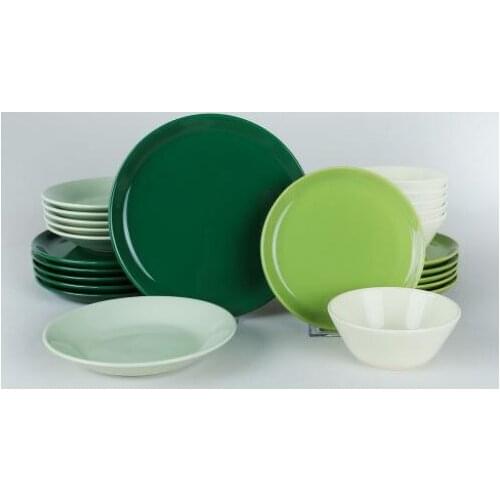 Hitit Gradient Green Dinnerware 24 Pieces Dinner Plates for 6 People Tableware Serving Platter Meals Stamping Plates Platter