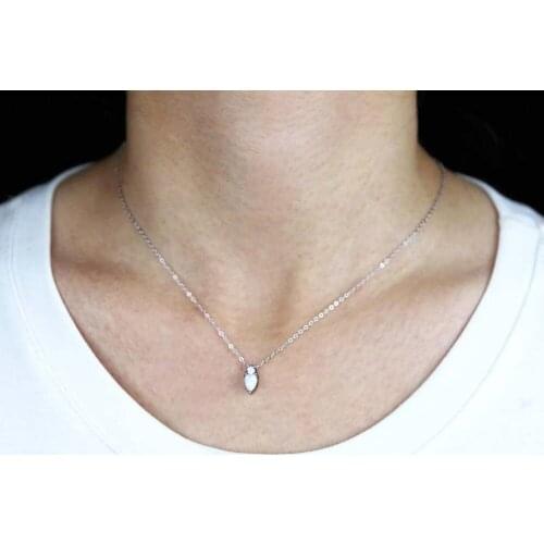 Simple necklace 100% 925 sterling silver tear drop fire opal pendants bling cz necklace link chain for girl women silver jewelry