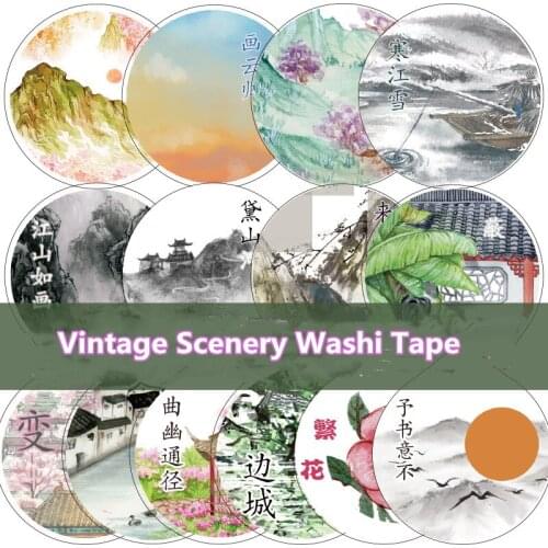 Vintage Scenery Special Oil Washi Tapes Bullet Journal Masking Tape Adhesive Tape DIY Scrapbooking Decoration Washi Stickers