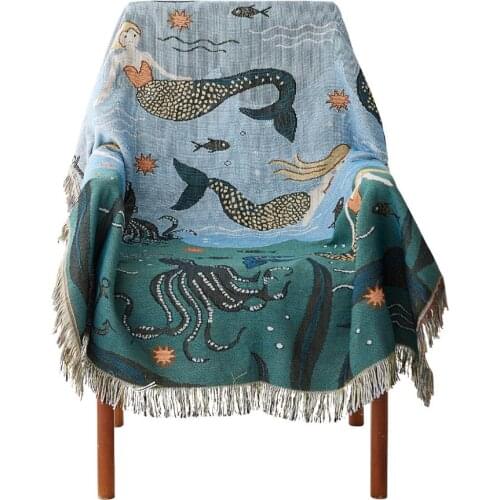 Mermaid Pattern Knitted Sofa Throw Blanket Multifunction Sofa Cover Decorative For Travel Plane Blanket Living Room decor плед