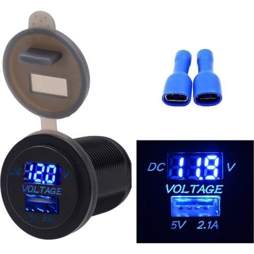 20Pcs/Lot 5V/2.1A USB Car SUV Charger Digital Voltmeter Blue LED Display Adapters & Sockets
