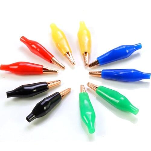 2Pcs Pure Copper Small Insulation Boot Metal Alligator Clip Electric Test 28MM Lead Colorful Small Crocodile Clip