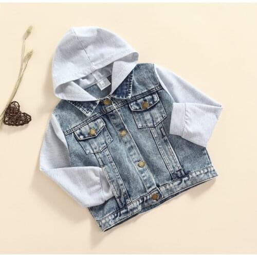 2-7Y Kids Denim Jacket Autumn Baby Boys Clothes Long Sleeve Hooded Coats Outerwear with Pockets