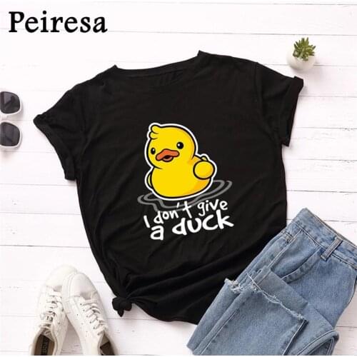 PEIRESA Tshirt S-5XL New Duck Print T Shirt Women Shirts 100% Cotton O Neck Short Sleeve T-Shirt Funny T Shirts Casual Tops