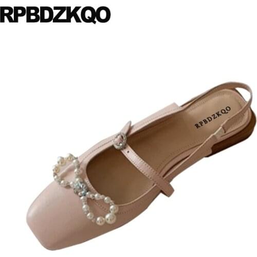 Women Sandals Flat Summer 2021 Pink Bow Shoes Pearl High Quality Slingback Girls Beaded Closed Toe Bowtie Cute Kawaii Bridesmaid