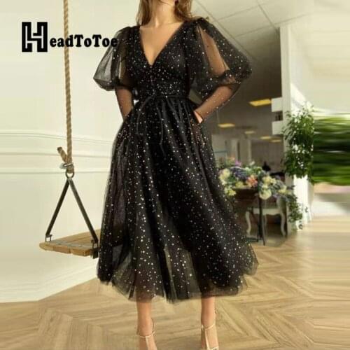 Glitter Mesh Puffed Long Sleeve Buttoned V Neck Elegant Maxi Dress Women Back V Party Dress