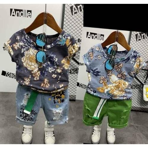 2020 2pcs Summer Baby Boy Children Causal Flower Suit T-shirt + Shorts Boys Clothes Kids Clothes sets 2-7