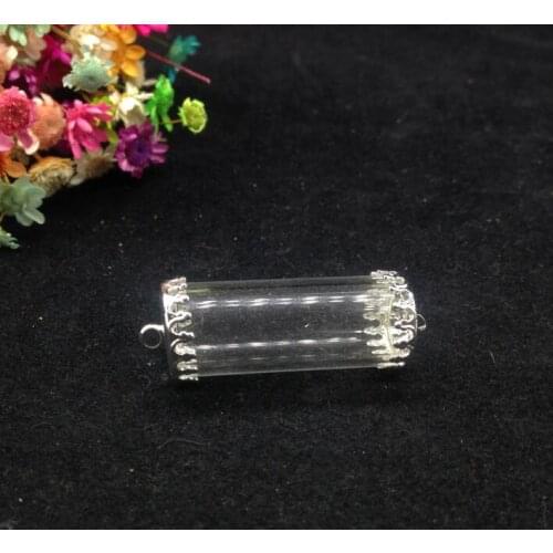 20sets/lot 28*12mm double open tube glass globe button two base set glass bottle glass vail pandent fashion jewelry glass dome