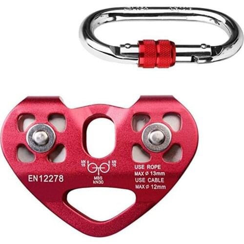 30KN Climbing Buckle Pulley Roller Zip Line Trolley Rescue Dual Pulley Zip-line Cable Trolley On For Rock Climbing