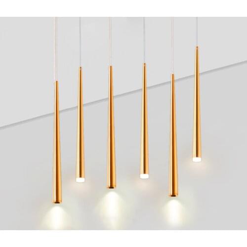 40/60CM Nordic Golden Cone Long Tube LED Pendant Light Cafe Bar Shop Counter Island Pendant Lamps Kitchen Bedside Hanging Light