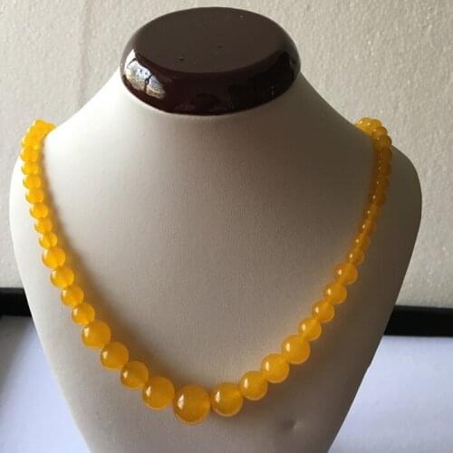 Free Shipping 002754 6-14mm Natural Yellow stone Round Beads Necklace 17"