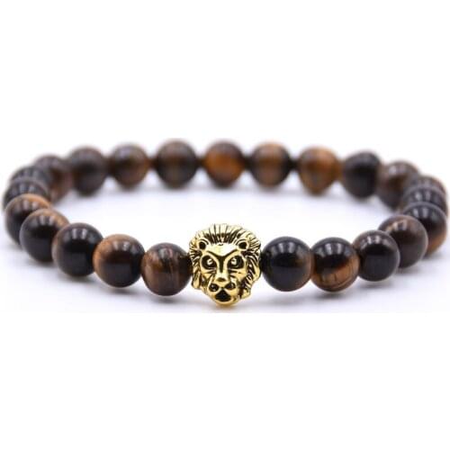 Couple Distance Bracelet 8MM Natural Stone Lion Head Beaded Tiger Eye Bracelet Men’s and Women’s Prayer Jewelry