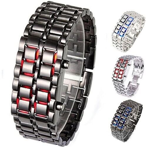 Lava Iron Samurai Mens Watch Luxury Stainless Steel Band LED Watches Men Sports Electronic Watch Led Digital Watch reloj hombre