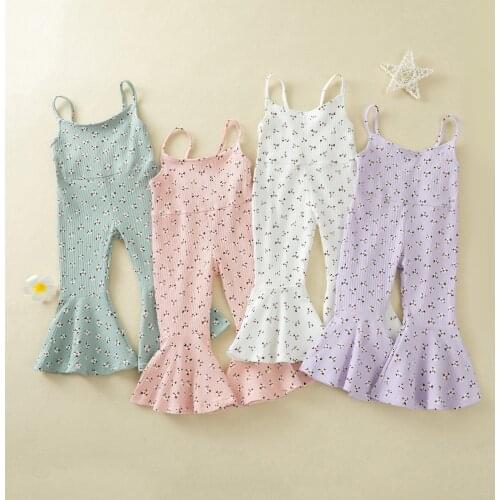 1-5Years Fashion Children Toddler Kids Girls Summer Jumpsuits Floral Print Sling Sleeveless Rompers Flare Long Pants Clothes