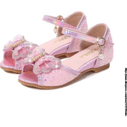 Disney childrens high heel princess party shoes summer new girls sandals baby childrens shoes little girl crystal shoes 23-36